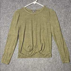 Haute Monde Olive and Black Striped Long Sleeve Top